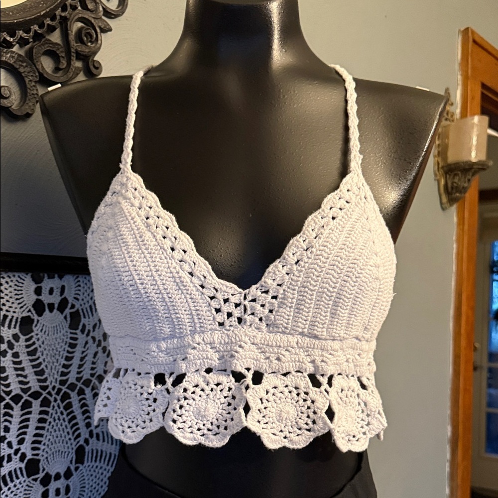 Aerie White Crochet Crop Top